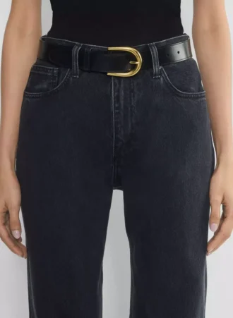 Accent Solid Brass Leather Wide Belt