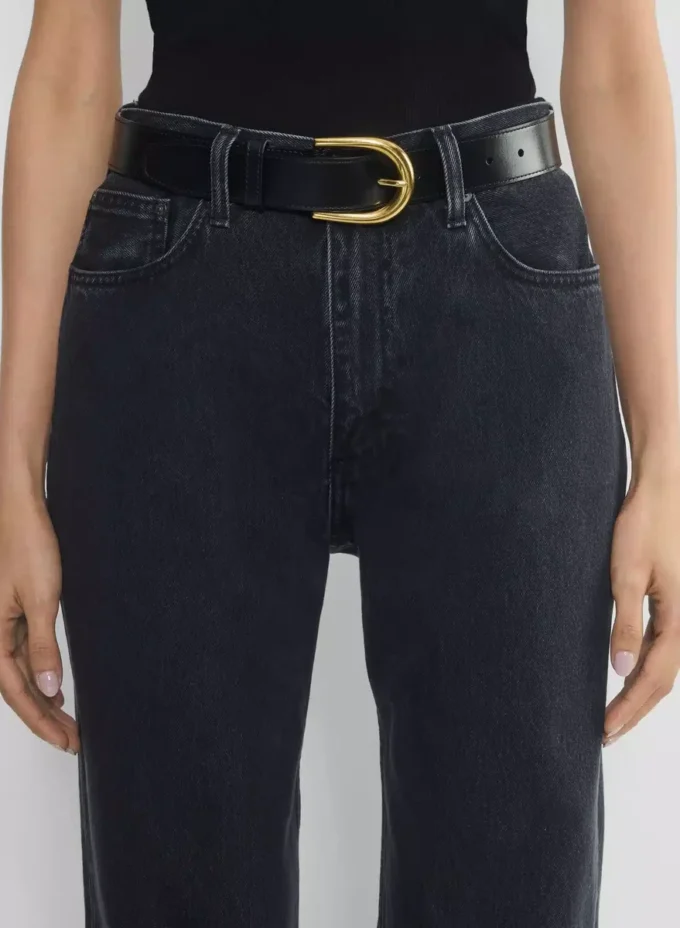 Accent Solid Brass Leather Wide Belt