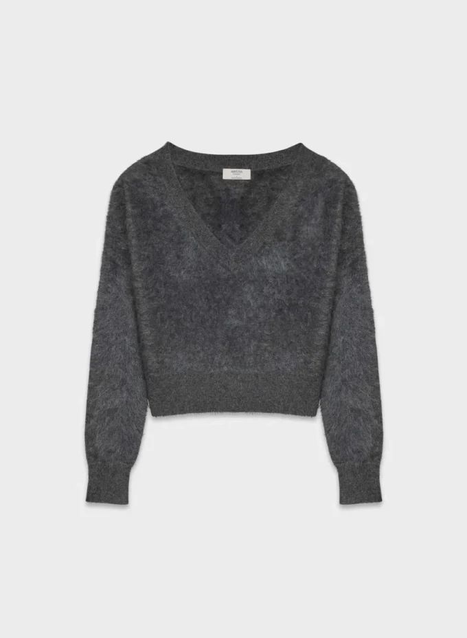 Brushed Cashmere Shrunken V-neck Sweater Brushed Cashmere Shrunken V-neck Sweater