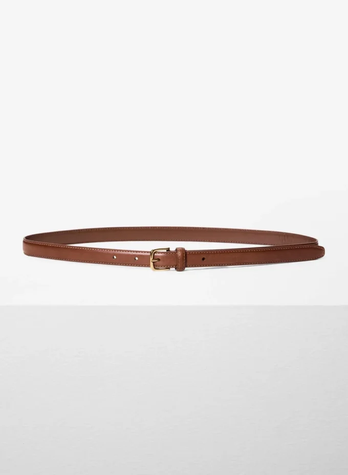 Essential Solid Brass Leather Slim Belt