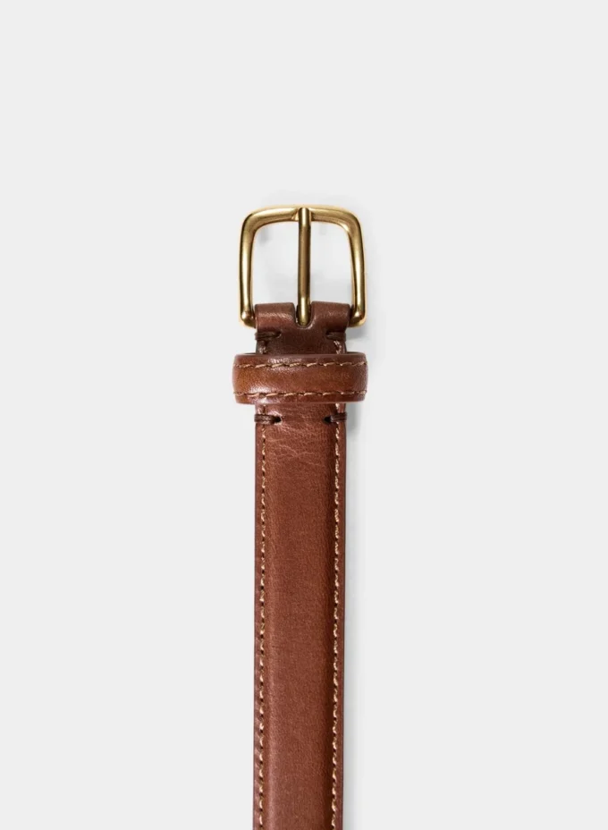 Essential Solid Brass Leather Slim Belt