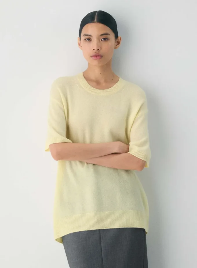 Feather Cashmere Avslappet genser med korte ermer