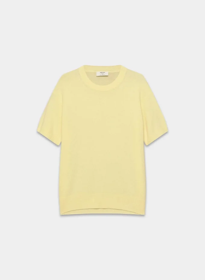 Feather Cashmere Avslappet genser med korte ermer