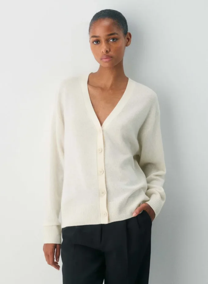 Feather Cashmere Avslappet V-hals cardigan