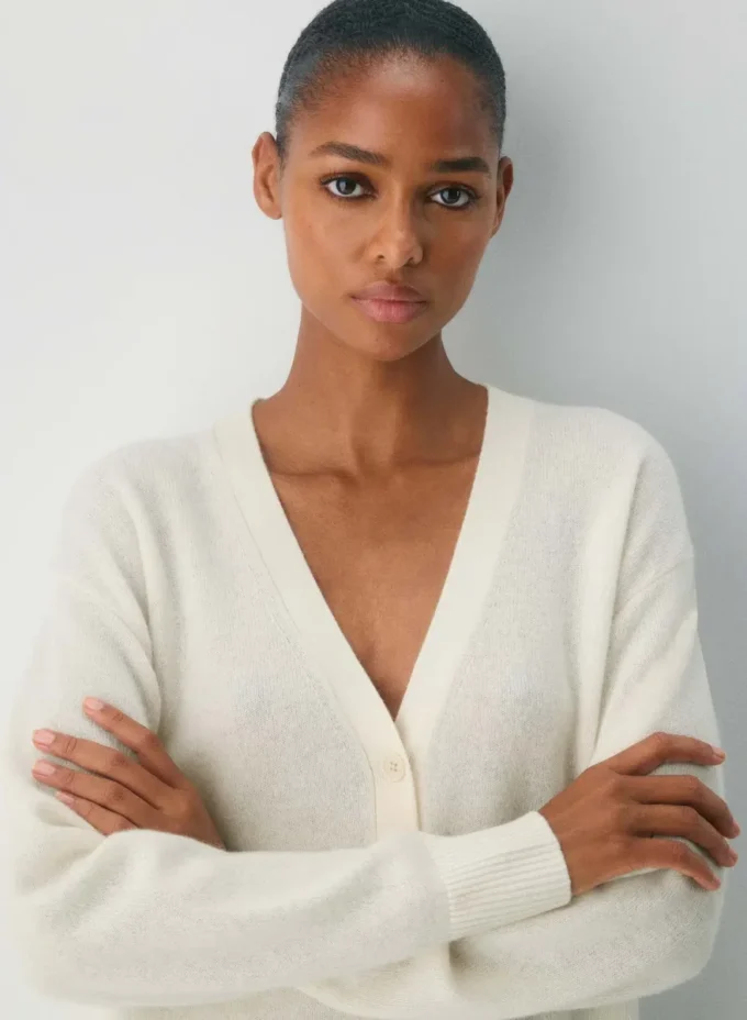 Feather Cashmere Avslappet V-hals cardigan