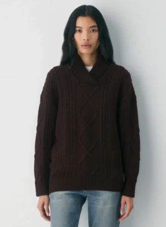 Heritage Knit Merino Wool Shawl Neck Sweater
