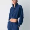 Koselig sweatshirt i fleece Boyfriend Crop 1/2 Zip