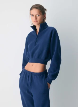Koselig sweatshirt i fleece Boyfriend Crop 1/2 Zip