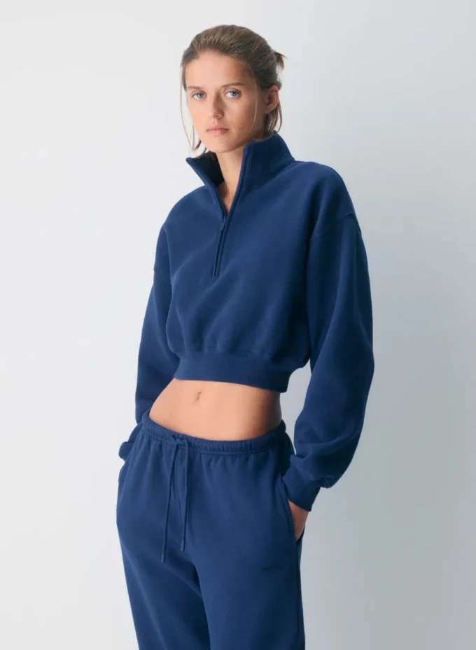Koselig sweatshirt i fleece Boyfriend Crop 1/2 Zip
